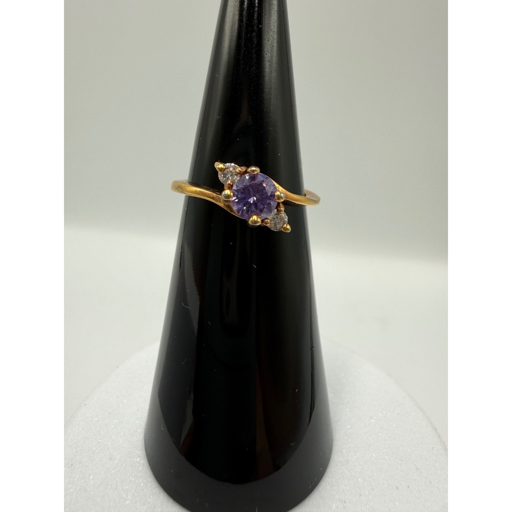 RSC Gold Tone Purple and Clear Stone Bypass Ring Size 4.25